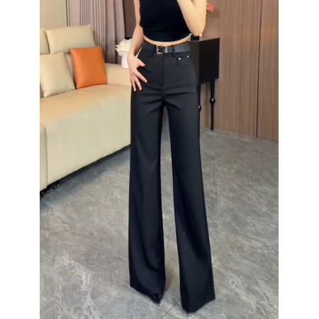 BY17899# 黑色高腰宽松显瘦西装阔腿裤女夏季新款垂感慵懒休闲直筒裤 服裝批發女裝批發服飾貨源