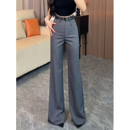 BY17899# 黑色高腰宽松显瘦西装阔腿裤女夏季新款垂感慵懒休闲直筒裤 服裝批發女裝批發服飾貨源