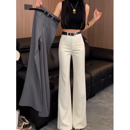 BY17899# 黑色高腰宽松显瘦西装阔腿裤女夏季新款垂感慵懒休闲直筒裤 服裝批發女裝批發服飾貨源