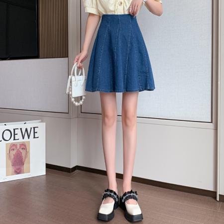 BY17903# 蓝色牛仔半身裙女春夏季新款a字短裙裤百褶女小个子伞裙子 服裝批發女裝批發服飾貨源
