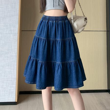 BY17904# 天丝牛仔半身裙女夏季新款小个子高腰a字百褶短裙五分中裙子 服裝批發女裝批發服飾貨源