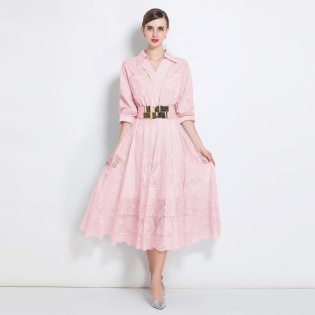 BY17911# 新款小众设计感衬衫连衣裙女御姐通勤减龄收腰蕾丝裙 服裝批發女裝批發服飾貨源