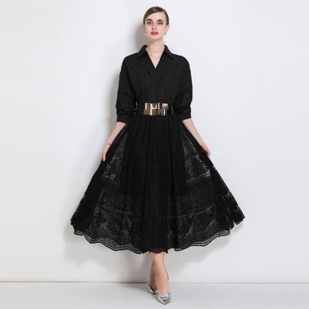 BY17911# 新款小众设计感衬衫连衣裙女御姐通勤减龄收腰蕾丝裙 服裝批發女裝批發服飾貨源