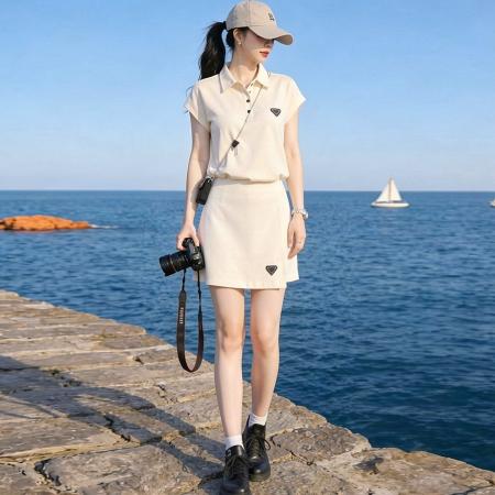 BY17913# 网红爆款套装女夏季盐系轻熟减龄洋气休闲运动短袖短裙两件套 服裝批發女裝批發服飾貨源