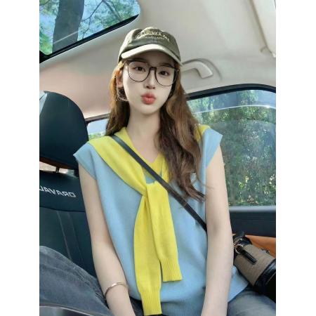 BY17914# 蓝色撞色拼接领带设计短袖t恤女夏季新款小众修身显瘦上衣女 服裝批發女裝批發服飾貨源