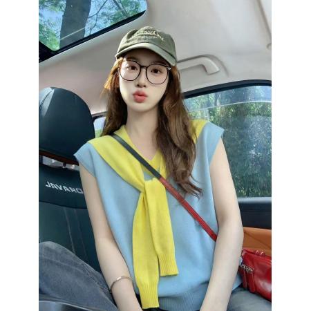 BY17914# 蓝色撞色拼接领带设计短袖t恤女夏季新款小众修身显瘦上衣女 服裝批發女裝批發服飾貨源