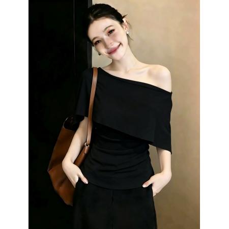 BY17917# ～胖MM大码高级感老钱风针织T恤女设计感别致绝美显瘦上衣 服裝批發女裝批發服飾貨源