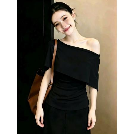 BY17917# ～胖MM大码高级感老钱风针织T恤女设计感别致绝美显瘦上衣 服裝批發女裝批發服飾貨源