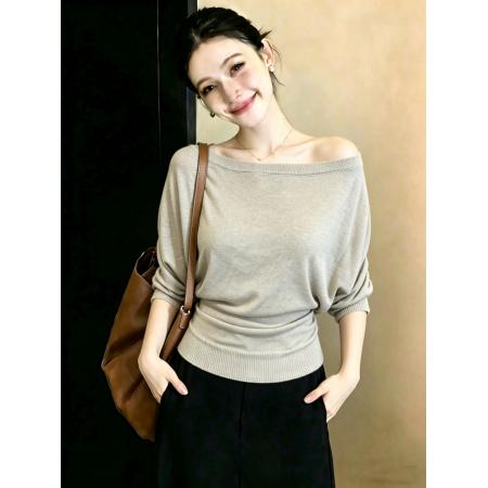 BY17918# ～胖MM大码微透五分袖针织T恤设计感蝙蝠袖显瘦上衣 服裝批發女裝批發服飾貨源