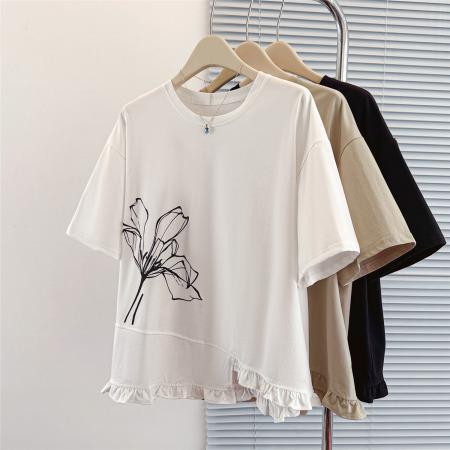 BY17920# 大码夏季新款韩版设计感洋气减龄宽松休闲百搭显瘦短袖T恤 服裝批發女裝批發服飾貨源