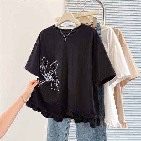 BY17920# 大码夏季新款韩版设计感洋气减龄宽松休闲百搭显瘦短袖T恤 服裝批發女裝批發服飾貨源