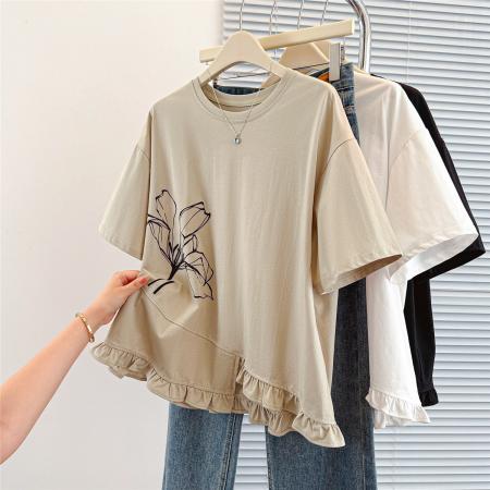 BY17920# 大码夏季新款韩版设计感洋气减龄宽松休闲百搭显瘦短袖T恤 服裝批發女裝批發服飾貨源