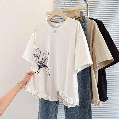 BY17920# 大码夏季新款韩版设计感洋气减龄宽松休闲百搭显瘦短袖T恤 服裝批發女裝批發服飾貨源