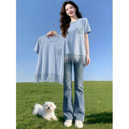 BY17922# 夏季欧货新款大码女装胖MM短袖圆领T恤穿搭时尚显瘦上衣 服裝批發女裝批發服飾貨源