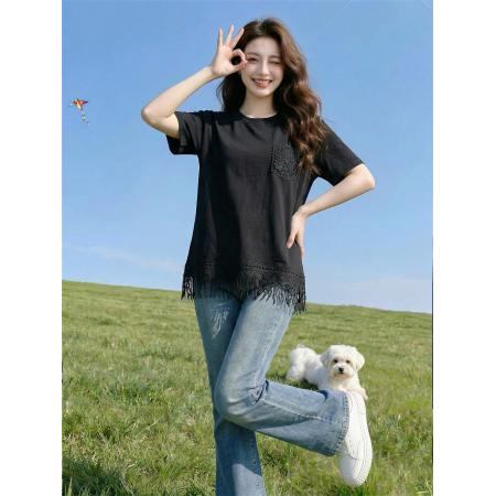 BY17922# 夏季欧货新款大码女装胖MM短袖圆领T恤穿搭时尚显瘦上衣 服裝批發女裝批發服飾貨源