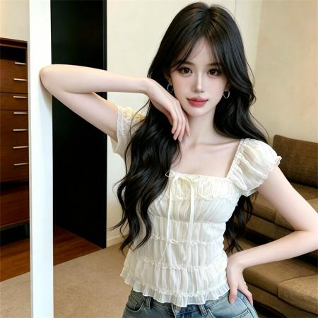 BY17931# 夏季新款韩版修身甜美减龄显瘦百搭小飞袖套头小衫 服裝批發女裝批發服飾貨源