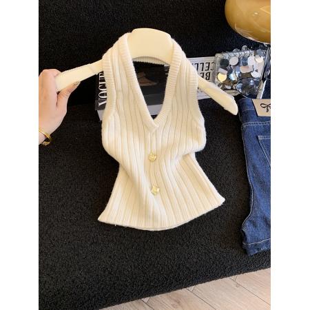 BY17937# 复古纯色超漂亮针织挂脖背心显瘦夏季吊带内搭外穿通勤上衣 服裝批發女裝批發服飾貨源