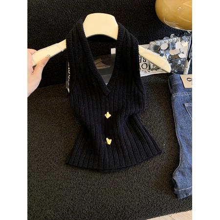 BY17937# 复古纯色超漂亮针织挂脖背心显瘦夏季吊带内搭外穿通勤上衣 服裝批發女裝批發服飾貨源