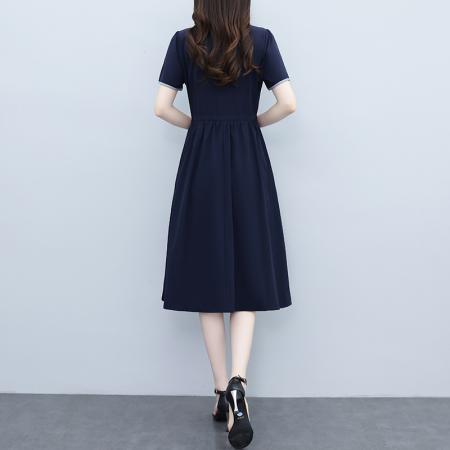 BY17938# 夏季新款时尚洋气减龄遮肚子显瘦短袖中长款连衣裙 服裝批發女裝批發服飾貨源