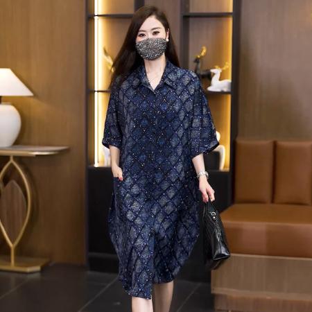 BY17939# 夏装新款时尚气质大码洋气衬衣裙显瘦百搭遮肉宽松连衣裙 服裝批發女裝批發服飾貨源