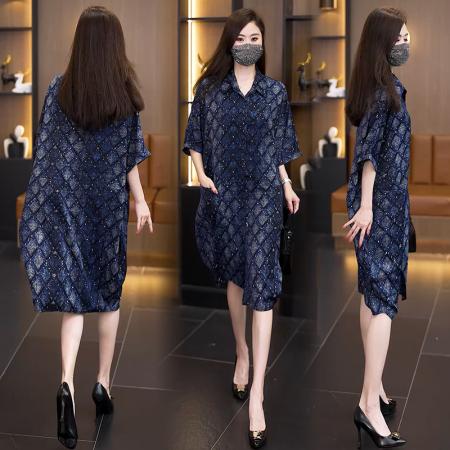 BY17939# 夏装新款时尚气质大码洋气衬衣裙显瘦百搭遮肉宽松连衣裙 服裝批發女裝批發服飾貨源