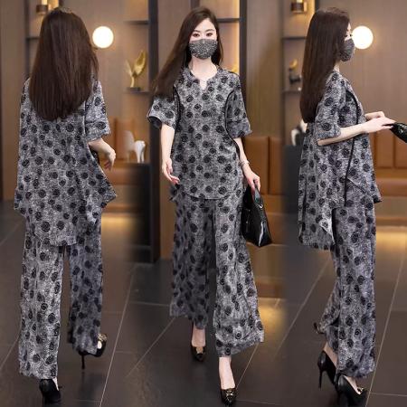 BY17940# 夏装新款时尚洋气显瘦遮肉胖妹妹两件套气质大码女装套装 服裝批發女裝批發服飾貨源