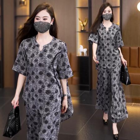 BY17940# 夏装新款时尚洋气显瘦遮肉胖妹妹两件套气质大码女装套装 服裝批發女裝批發服飾貨源