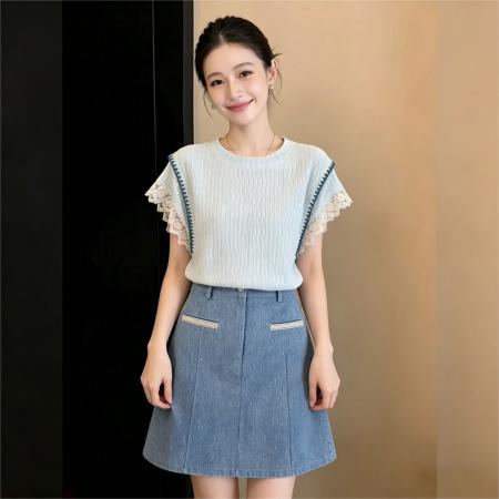 BY17942# 韩式甜美小衫休闲百搭短袖衬衫女夏季户外百搭上衣 服裝批發女裝批發服飾貨源