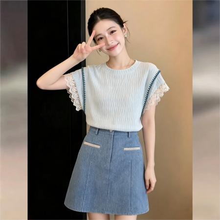 BY17942# 韩式甜美小衫休闲百搭短袖衬衫女夏季户外百搭上衣 服裝批發女裝批發服飾貨源