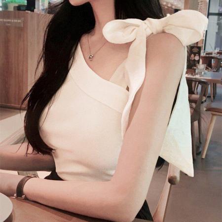 BY17950# 韩国东大门新款气质修身露肩系带收腰显身材百搭短袖针织衫T恤女 服裝批發女裝批發服飾貨源