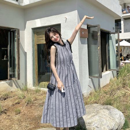 BY17955# 法式复古格子...