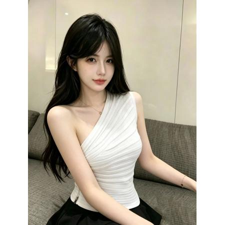 BY17977# 价纯欲修身斜肩肌理感褶皱拉链针织上衣 服裝批發女裝批發服飾貨源