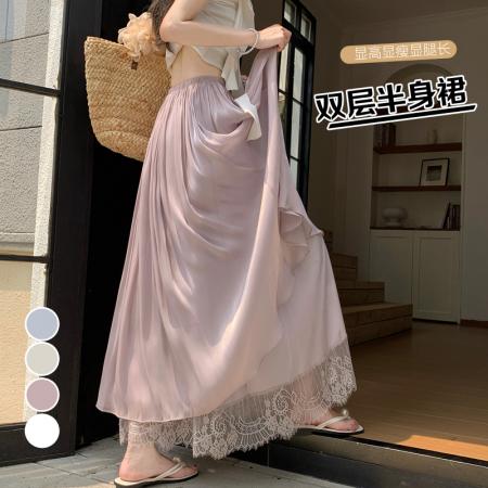 BY17985# 夏季新款显瘦百搭韩版流光纱双层半身裙中长裙 服裝批發女裝批發服飾貨源