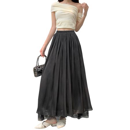 BY17985# 夏季新款显瘦百搭韩版流光纱双层半身裙中长裙 服裝批發女裝批發服飾貨源