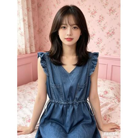 BY17994# 牛仔荷叶袖连衣短裙 服裝批發女裝批發服飾貨源