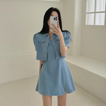 BY17995# 韩国chic气质法式系带百搭吊带连衣裙 服裝批發女裝批發服飾貨源