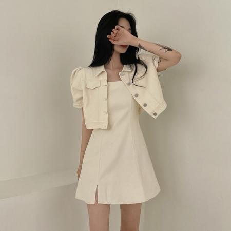 BY17995# 韩国chic气质法式系带百搭吊带连衣裙 服裝批發女裝批發服飾貨源