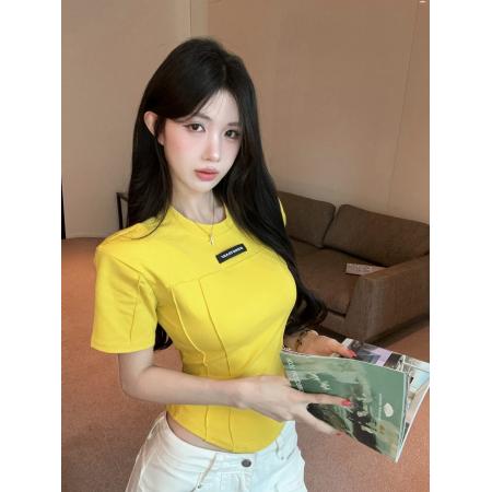 BY17997# 夏季新款设计感鱼骨线修身短袖圆领T恤显瘦百搭上衣 服裝批發女裝批發服飾貨源