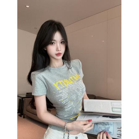 BY18000# 字母印花短袖T恤圆领百搭显瘦上衣 服裝批發女裝批發服飾貨源