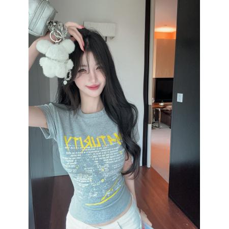 BY18000# 字母印花短袖T恤圆领百搭显瘦上衣 服裝批發女裝批發服飾貨源