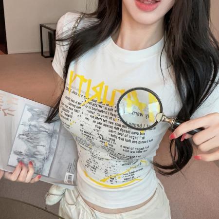 BY18000# 字母印花短袖T恤圆领百搭显瘦上衣 服裝批發女裝批發服飾貨源