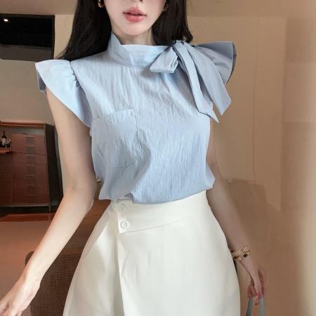 BY18003# 设计感飞飞袖系带衬衫显瘦裤裙两件套装 服裝批發女裝批發服飾貨源