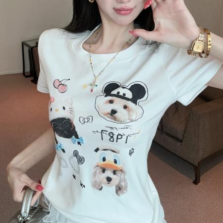 BY18004# 卡通小狗印花喷画短袖T恤女修身显瘦上衣短裙子两件套装 服裝批發女裝批發服飾貨源