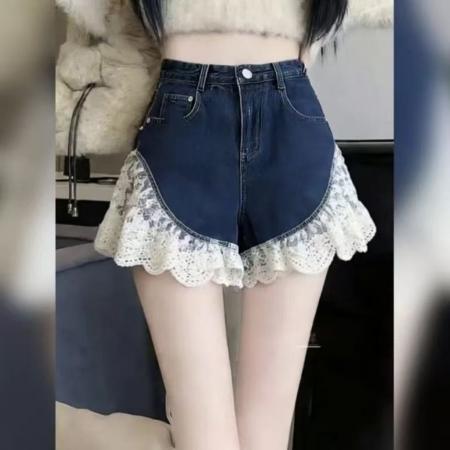 BY18007# 夏季梨形性感复古蕾丝花边设计牛仔短裤女高街爆款显瘦百搭热裤子 服裝批發女裝批發服飾貨源