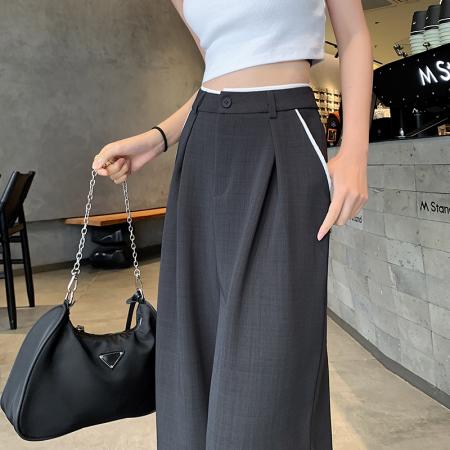 BY18008# 夏季新款冰丝西装裤高腰直筒裤阔腿宽松薄款休闲拖地裤女 服裝批發女裝批發服飾貨源