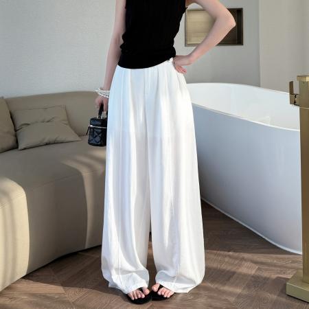 BY18009# 夏季新款天丝亚麻弯刀裤高腰纽扣休闲冰丝阔腿拖地裤女 服裝批發女裝批發服飾貨源