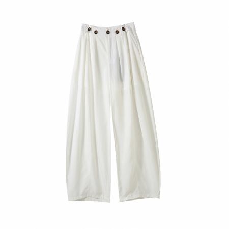BY18009# 夏季新款天丝亚麻弯刀裤高腰纽扣休闲冰丝阔腿拖地裤女 服裝批發女裝批發服飾貨源