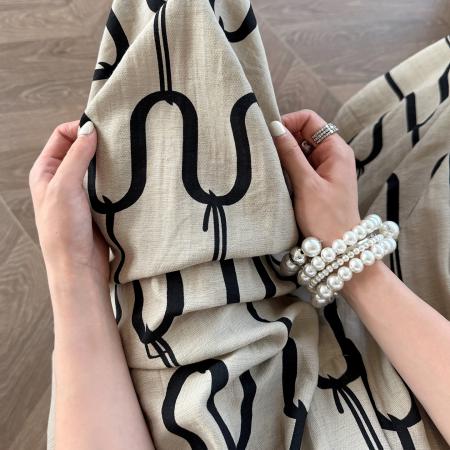 BY18010# 夏季新款天丝亚麻印花阔腿裤高腰休闲裤冰丝直筒拖地裤女 服裝批發女裝批發服飾貨源