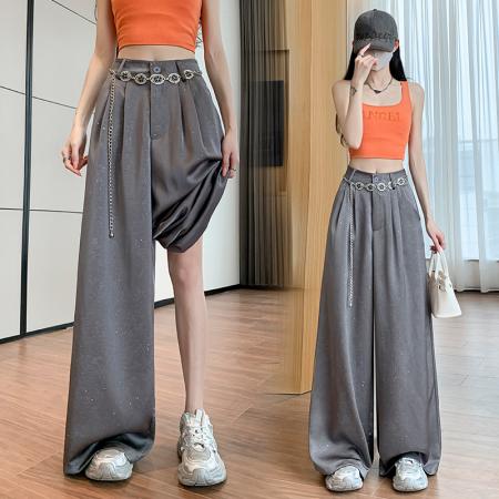 BY18011# 醋酸缎面阔腿裤夏季薄款高腰亮片显瘦休闲拖地长裤子女 服裝批發女裝批發服飾貨源