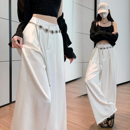 BY18011# 醋酸缎面阔腿裤夏季薄款高腰亮片显瘦休闲拖地长裤子女 服裝批發女裝批發服飾貨源